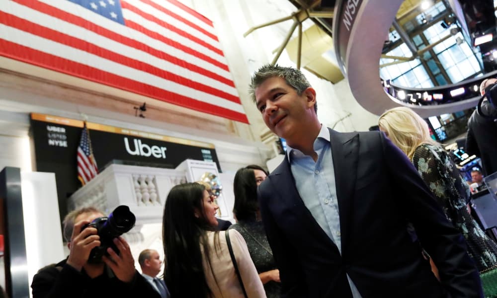 Travis Kalanick en el piso de la Bolsa de Nueva York