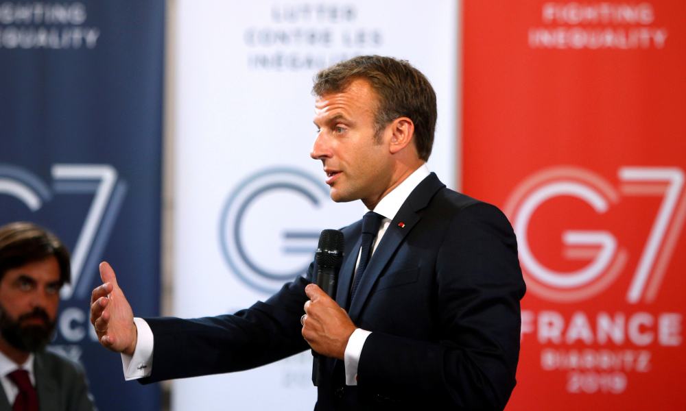 Emmanuel Macron en cumbre del G7 en Biarritz